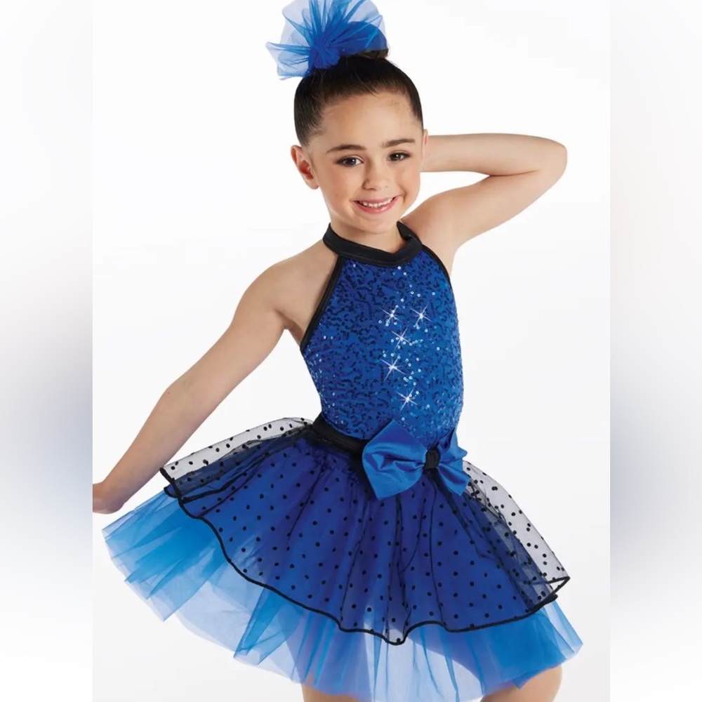 Weissman Girls Royal Blue Ballet Dance Costume Sequin Tulle Polka Dot Dress IC